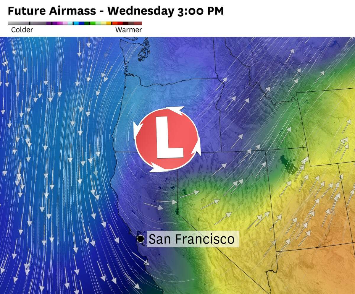 一个干燥的低压系统将于周三抵达加州北部，将寒冷的西北风带入湾区的大部分地区。登录必赢亚洲