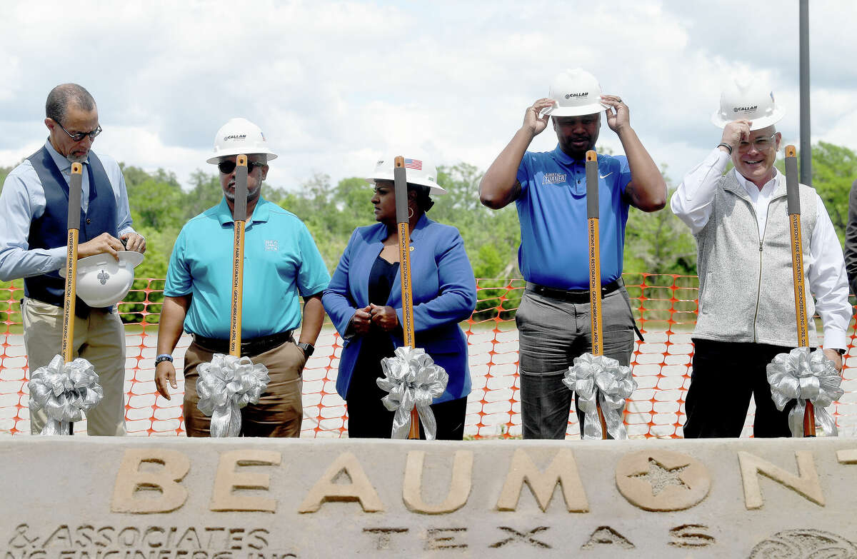 A groundbreaking ceremony to kick off the Riverfront Park restoration project was held Tuesday in the park. Photo made Tuesday, April 11, 2023 Kim Brent/Beaumont Enterprise
