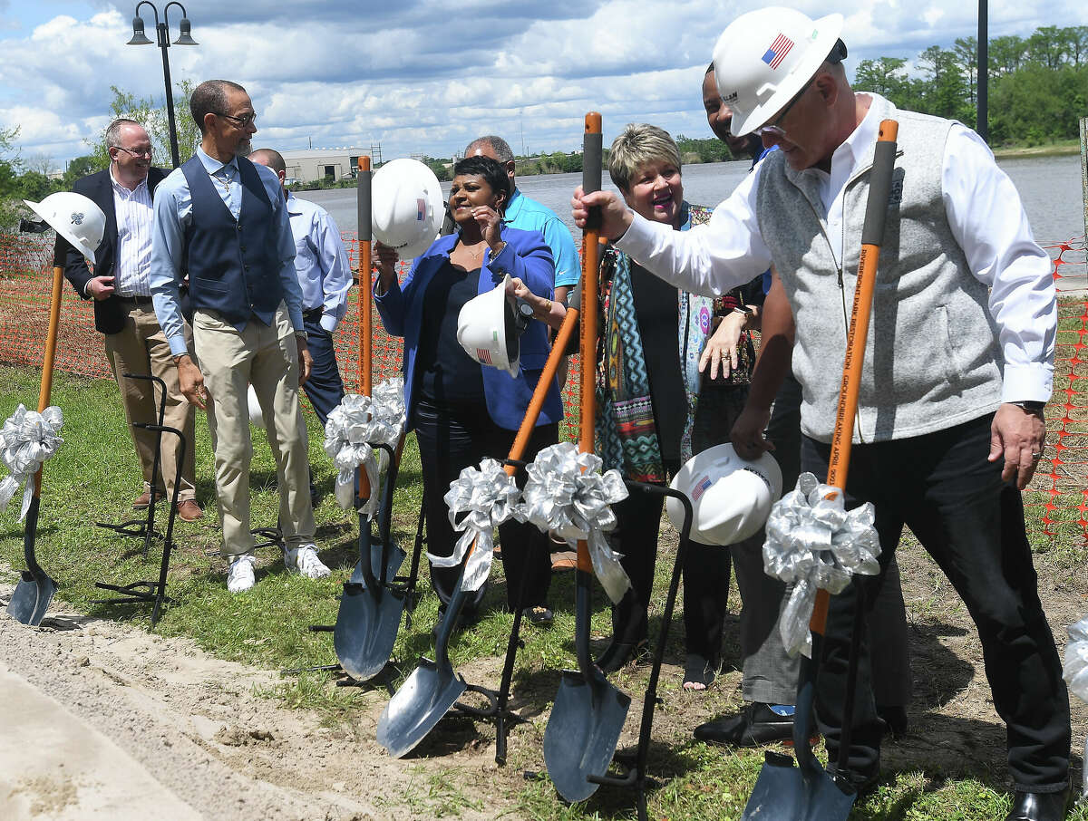 A groundbreaking ceremony to kick off the Riverfront Park restoration project was held Tuesday in the park. Photo made Tuesday, April 11, 2023 Kim Brent/Beaumont Enterprise
