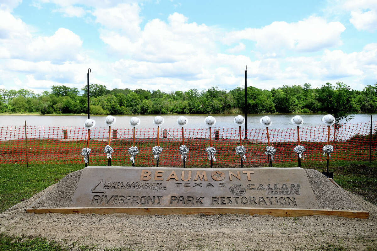 A groundbreaking ceremony to kick off the Riverfront Park restoration project was held Tuesday. Photo made Tuesday, April 11, 2023 Kim Brent/Beaumont Enterprise