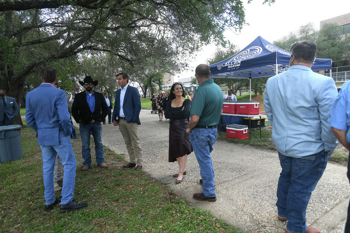 A crowd gathers for the groundbreaking ceremony to kick off the Riverfront Park restoration project Tuesday. Photo made Tuesday, April 11, 2023 Kim Brent/Beaumont Enterprise