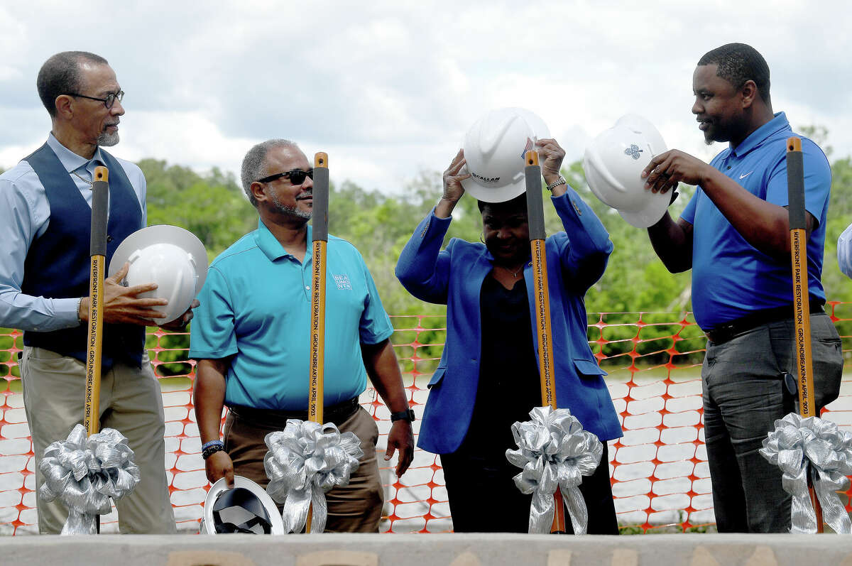 A groundbreaking ceremony to kick off the Riverfront Park restoration project was held Tuesday in the park. Photo made Tuesday, April 11, 2023 Kim Brent/Beaumont Enterprise