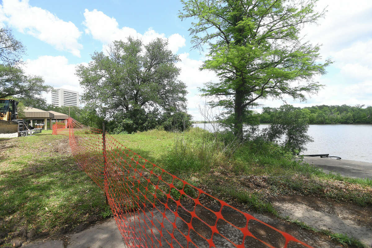 A crowd gathers for the groundbreaking ceremony to kick off the Riverfront Park restoration project Tuesday. Photo made Tuesday, April 11, 2023 Kim Brent/Beaumont Enterprise