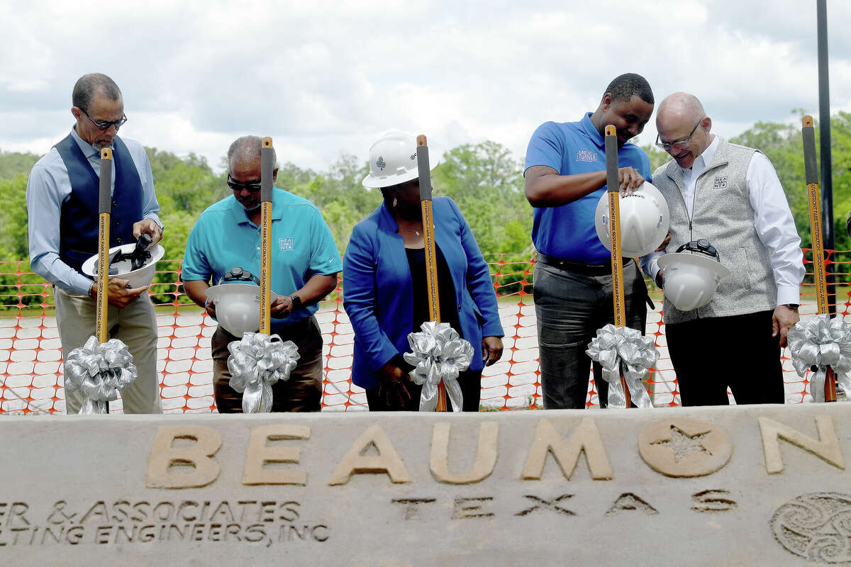 A groundbreaking ceremony to kick off the Riverfront Park restoration project was held Tuesday in the park. Photo made Tuesday, April 11, 2023 Kim Brent/Beaumont Enterprise