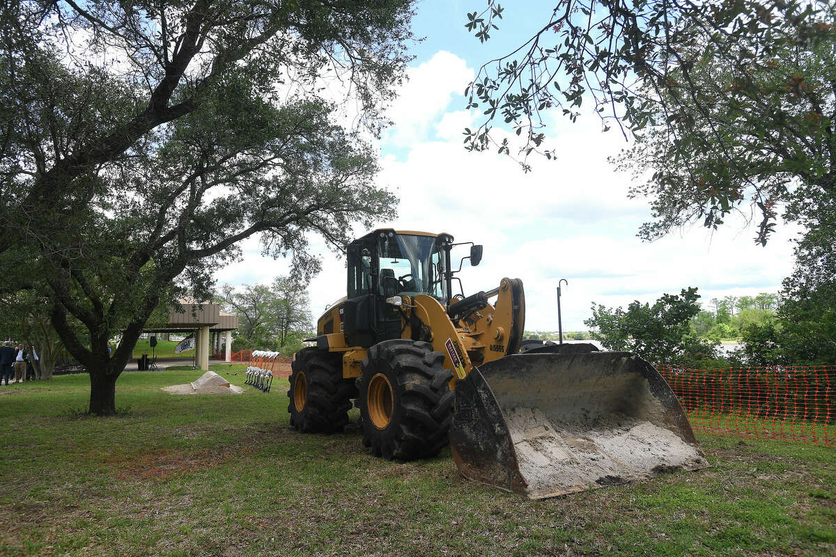 A crowd gathers for the groundbreaking ceremony to kick off the Riverfront Park restoration project Tuesday. Photo made Tuesday, April 11, 2023 Kim Brent/Beaumont Enterprise