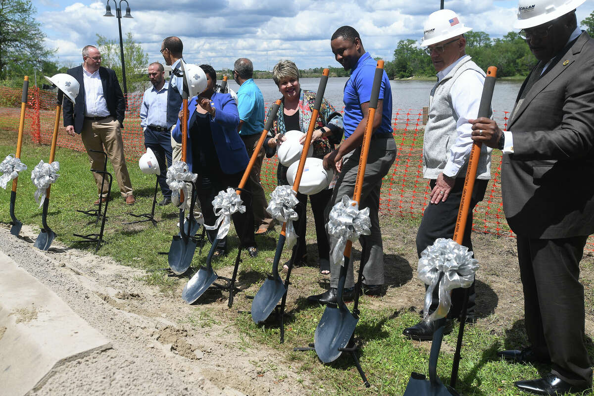 A groundbreaking ceremony to kick off the Riverfront Park restoration project was held Tuesday in the park. Photo made Tuesday, April 11, 2023 Kim Brent/Beaumont Enterprise