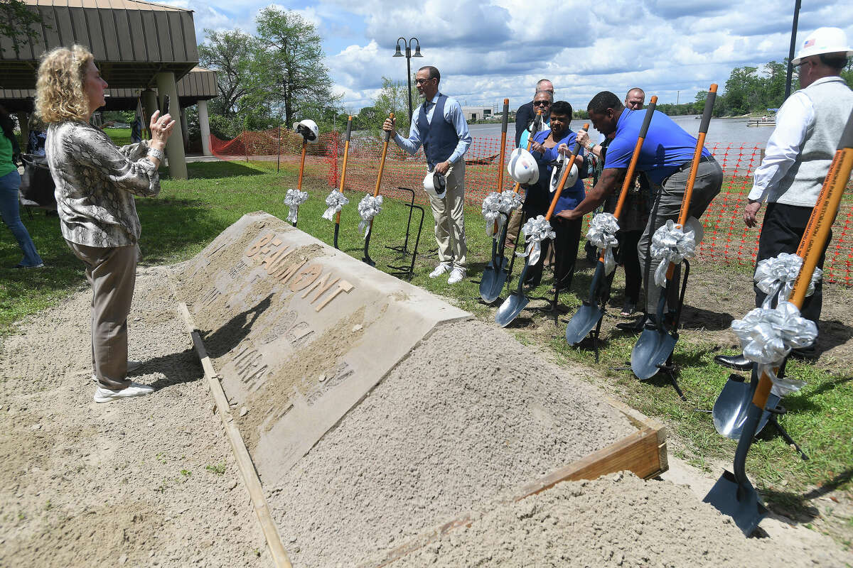 A groundbreaking ceremony to kick off the Riverfront Park restoration project was held Tuesday in the park. Photo made Tuesday, April 11, 2023 Kim Brent/Beaumont Enterprise