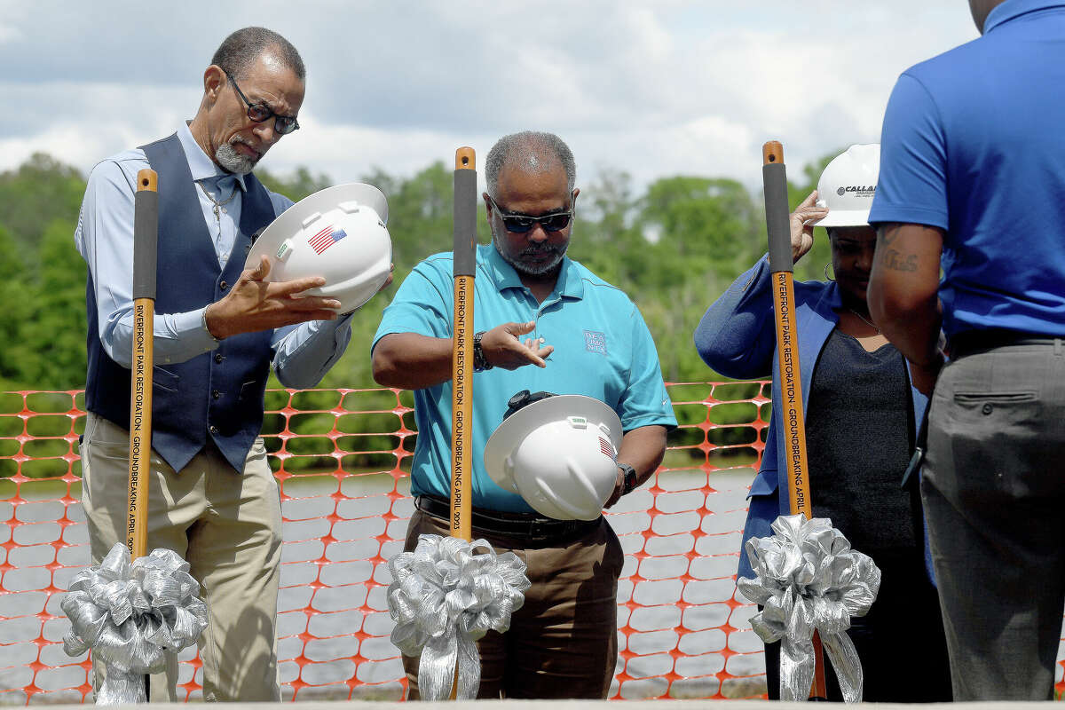 A groundbreaking ceremony to kick off the Riverfront Park restoration project was held Tuesday in the park. Photo made Tuesday, April 11, 2023 Kim Brent/Beaumont Enterprise