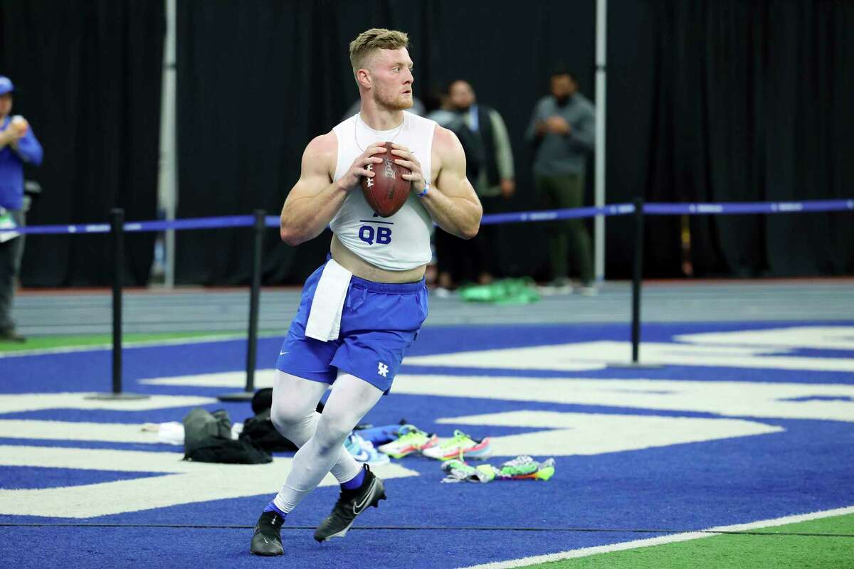 Kentucky's Will Levis prepares to throw during the NCAA college football team's NFL Pro Day in Lexington, Ky., Friday, March 24, 2023.