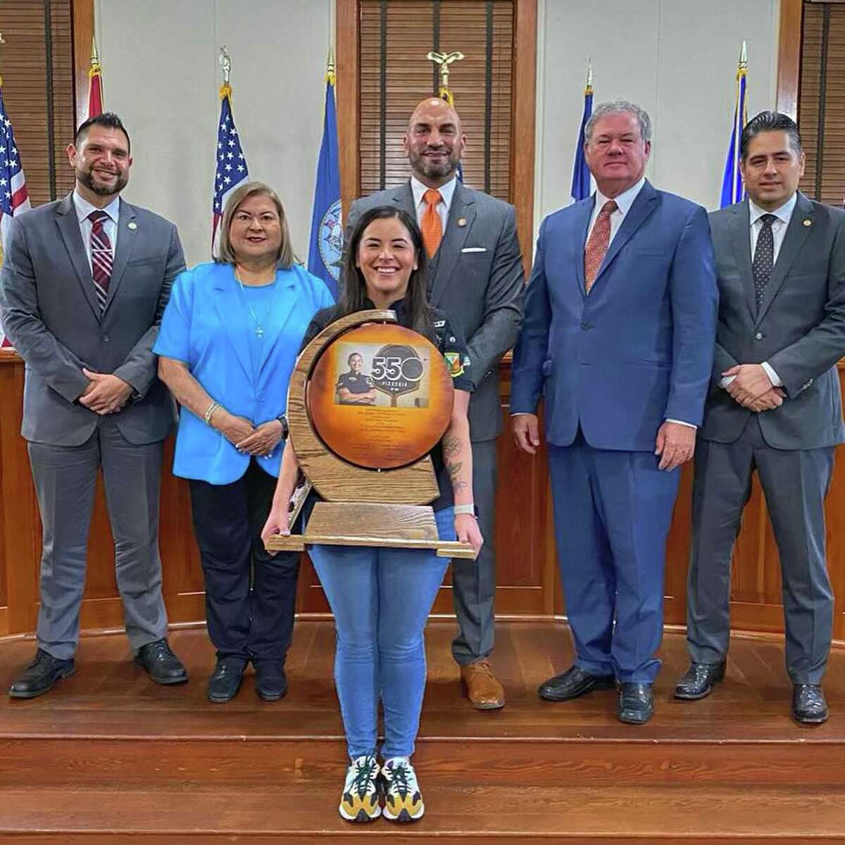 Janet Zapata, owner of 550 Pizzeria, was recognized at the Wednesday, April 11 Webb County Commissioners Court meeting for being named a World Pizza Champion at the International Pizza Expo.