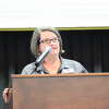 Dana Espinal, director of Lamar State College Port Arthur's Small Business Development Center, discusses disaster assistance loans available to Southeast Texas businesses during the Greater Port Arthur Chamber of Commerce's latest monthly meeting on Wednesday, April 12, 2023.