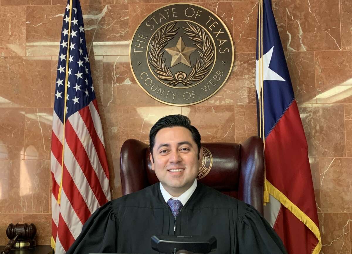 County Court-at-Law No. 2 Judge Victor Villarreal presides during a video conference court hearing.