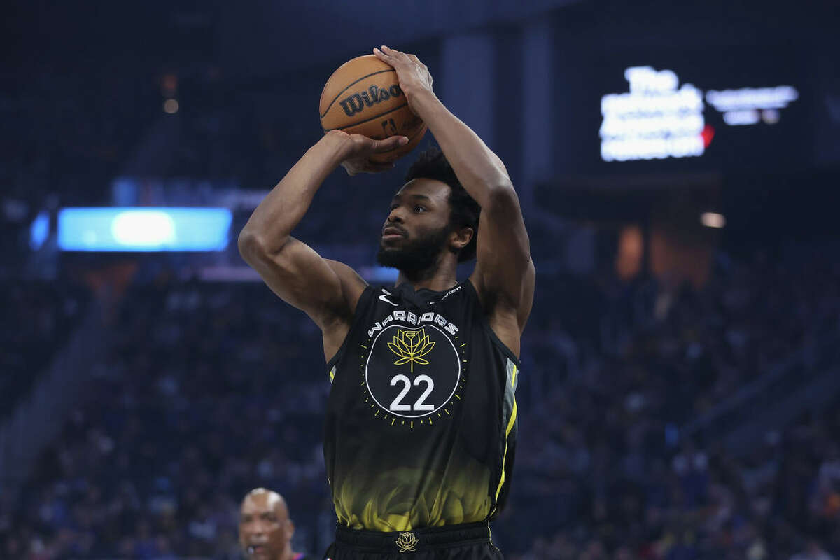 Golden State Warriors' Andrew Wiggins shoots during the first quarter against the Washington Wizards at the Chase Center on Feb. 13 in San Francisco.