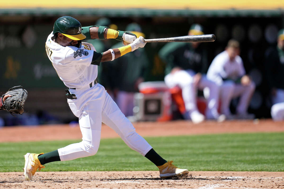 Esteury Ruiz of the Oakland Athletics fields during the game against  News Photo - Getty Images