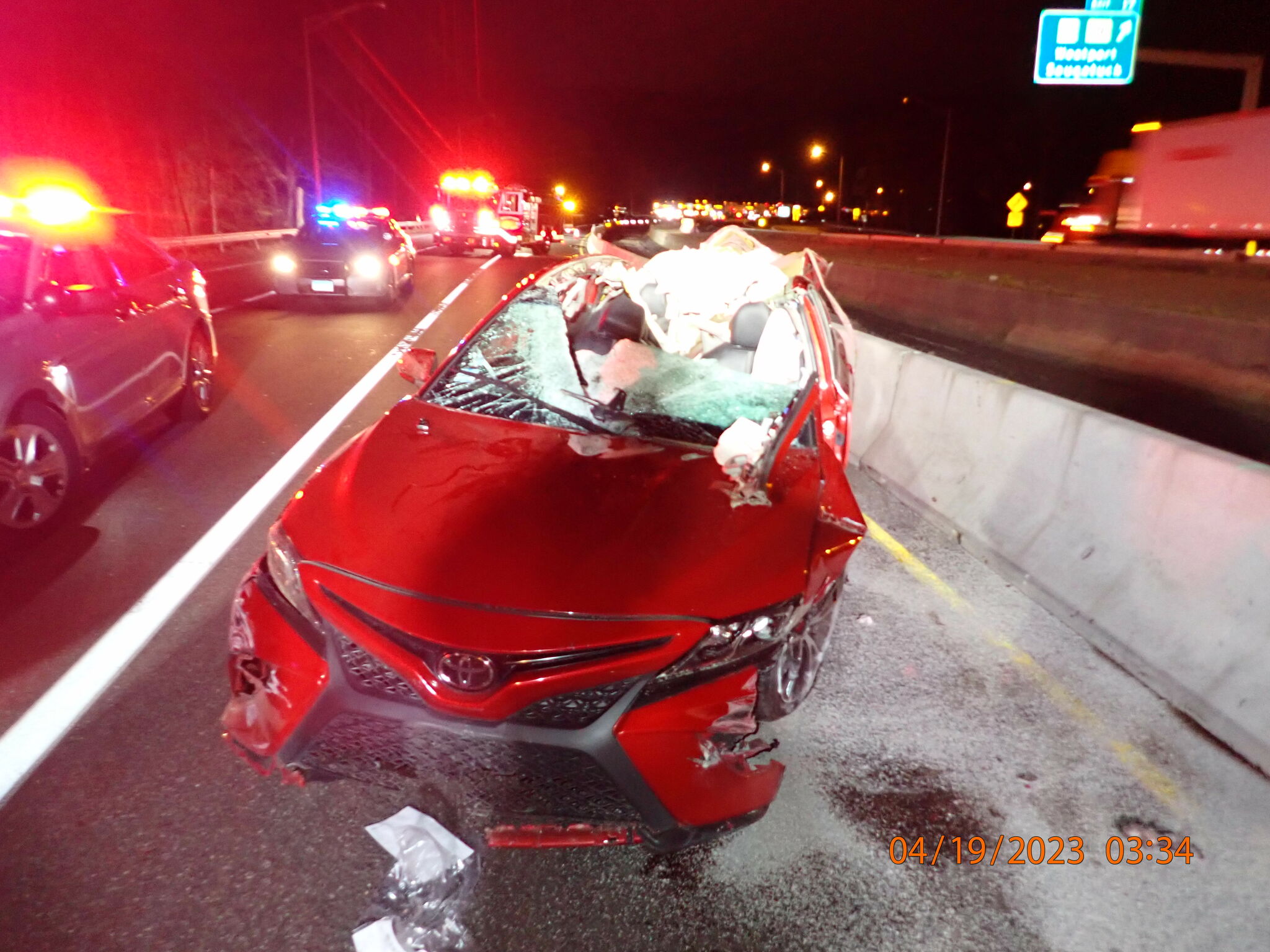 Officials: Flying tire smashes car windshield on I-95 in Westport