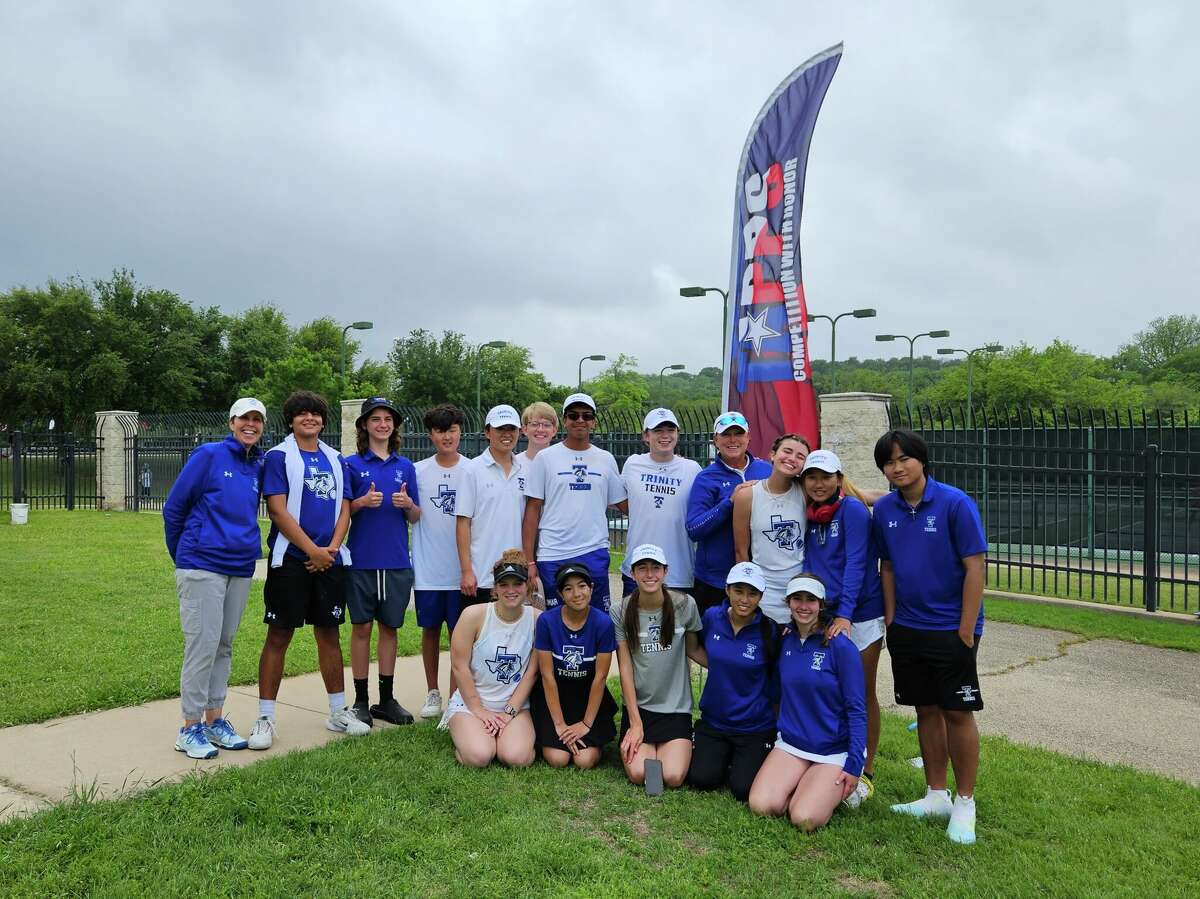 The Trinity tennis team pictured at the TAPPS 3A Tennis State Championships, April 19 in Waco. 
