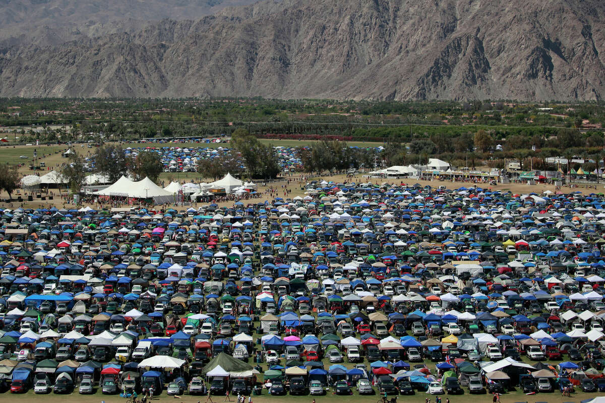 FILE: A full campground seen against the San Jacinto Mountains, on the first day, of the second week of the Coachella Valley Music and Arts Festival, at the Empire Polo Club in Indio, April 19, 2013.