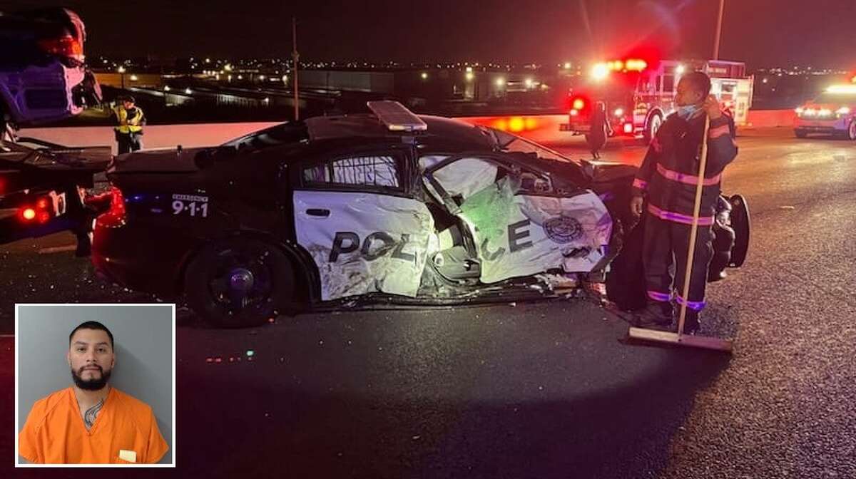 A suspected drunk driver, identified as Jorge Arturo Nieto, crashed into a Laredo police unit on Jan. 9, 2023 on Bob Bullock Loop while officers were at the scene of a hit-and-run crash.