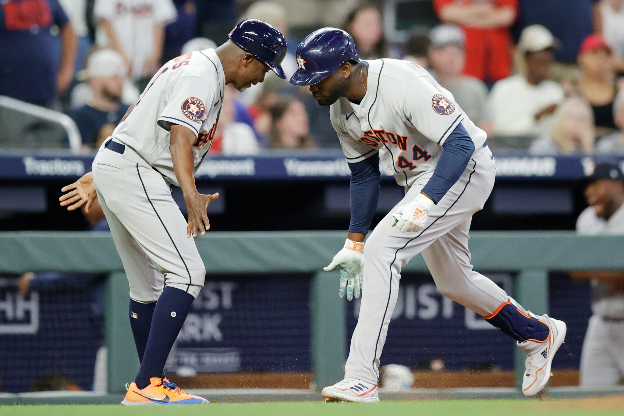 Yordan Alvarez signs home run baseball for fan who caught it