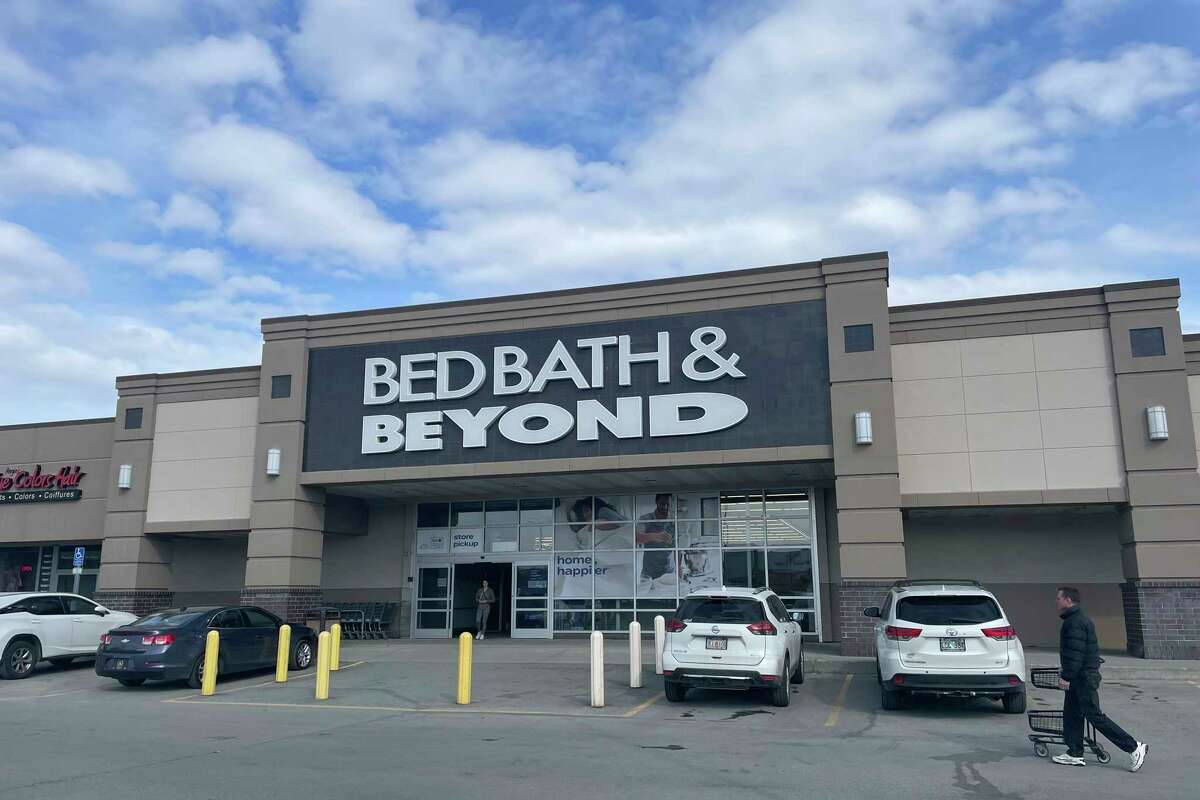 The entrance to a Bed Bath & Beyond store is seen in Anchorage, Alaska, on Sunday, April 23, 2023. One of the original big box retailers, the company filed for bankruptcy protection on Sunday, following years of dismal sales and losses and numerous failed turnaround plans.