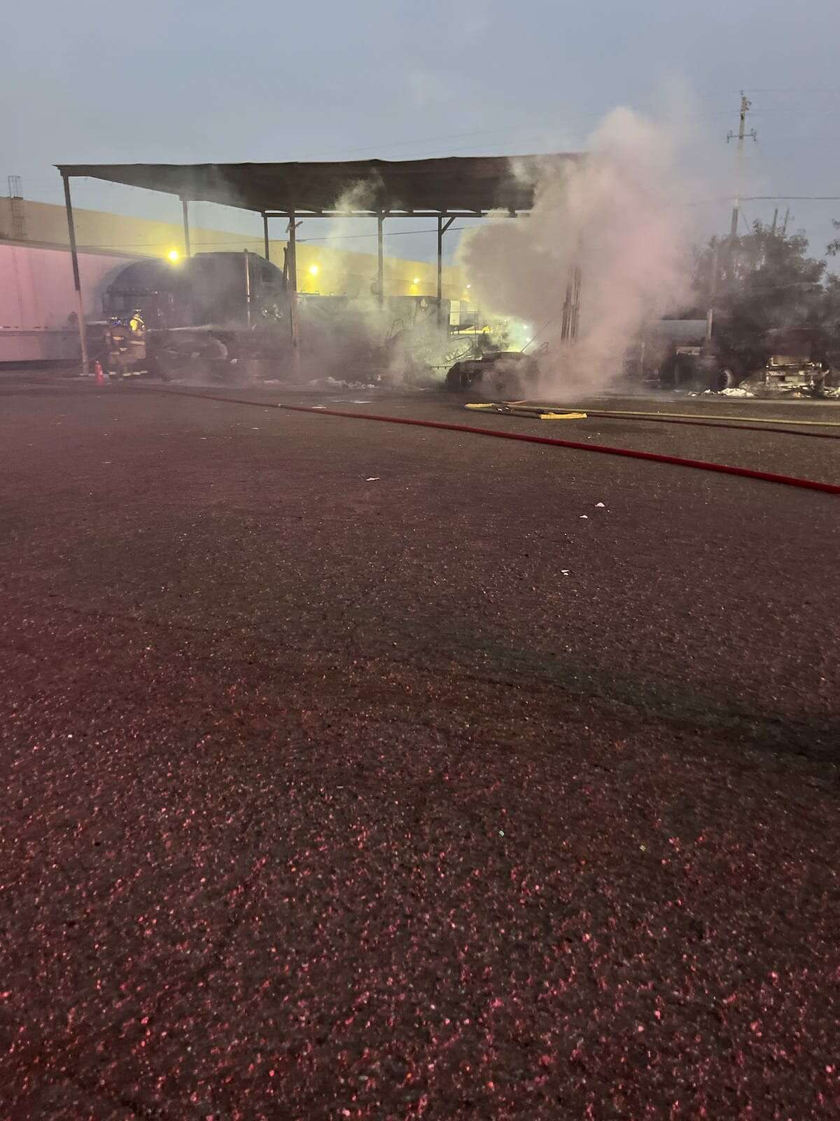A shed housing multiple tractor-trailers caught fire in north Laredo at the 8400 block of El Gato on Sunday, April 23, 2023.