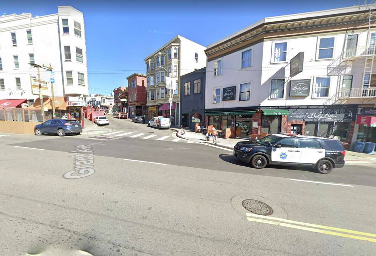 The intersection of Grant and Columbus avenues in San Francisco where a shooting took place on Sunday night, April 23, 2023 that killed one person and injured four others, according to the preliminary investigation by the San Francisco Police Department.