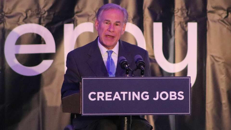 Gov. Greg Abbott speaks to the audience during the ground breaking for the new Orange County Advanced Power Station on April 24.