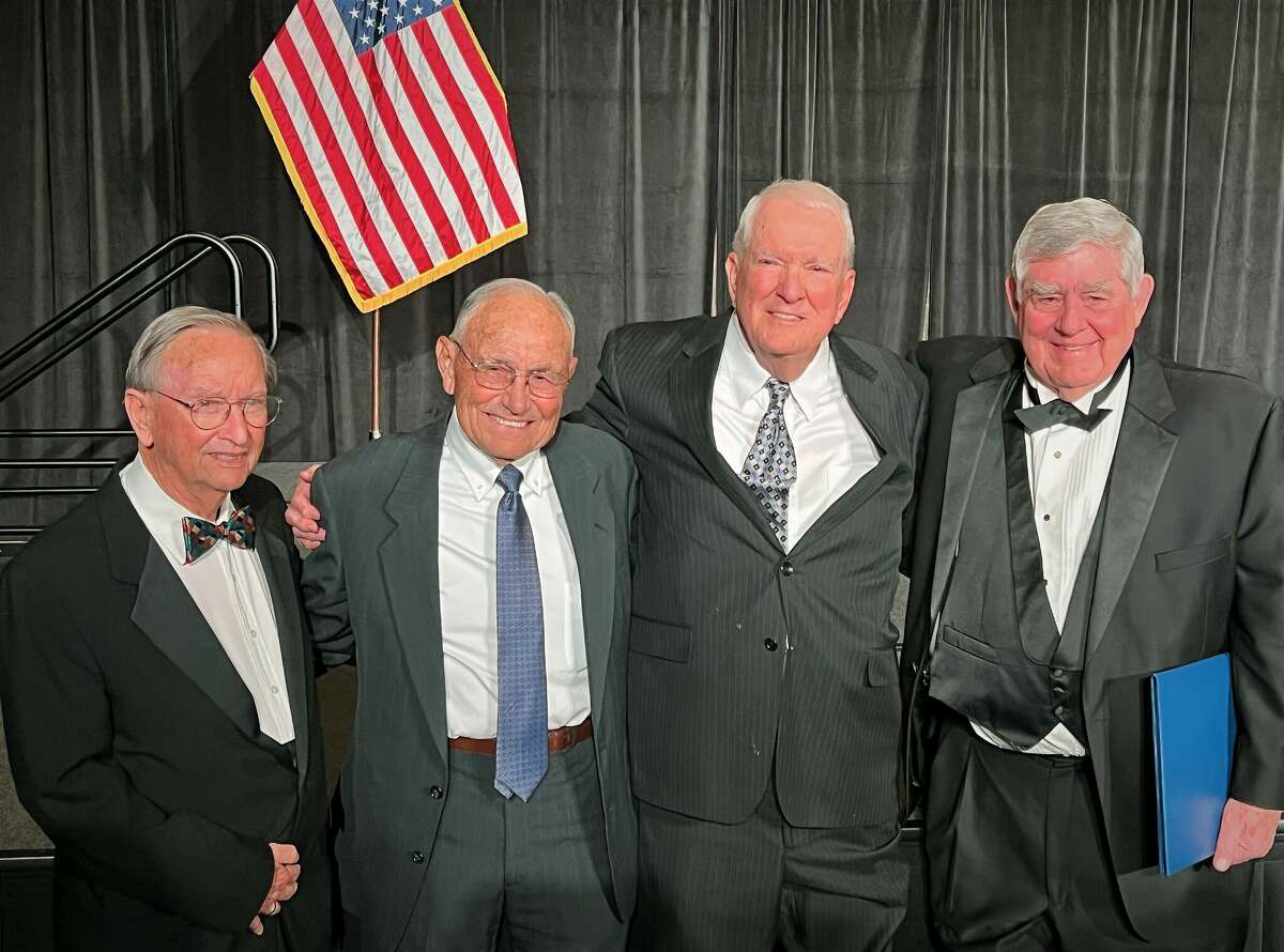 Dr. Glenn Rogers, representing the late F. Marie Hall, and fellow honorees Ken Nolen, Ed Runyan and Don Sparks.