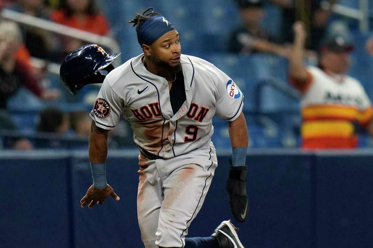 Tampa, United States. 11th June, 2023. Tampa Bay Rays shortstop Wander  Franco (5) and center fielder Jose Siri celebrate after a 7-3 win over the  Texas Rangers during a baseball game at