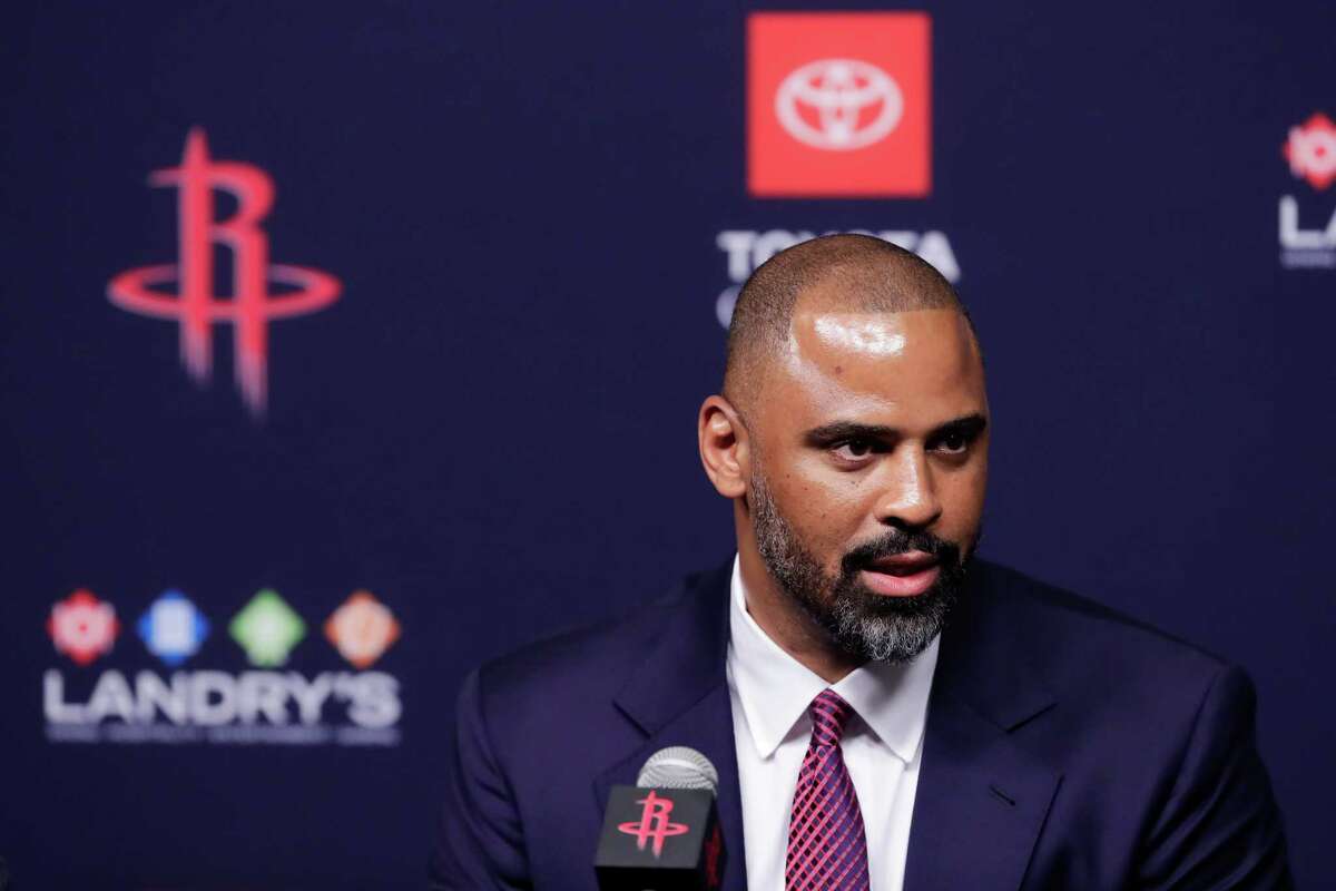 Houston Rockets coach Ime Udoka delivers a message on first day