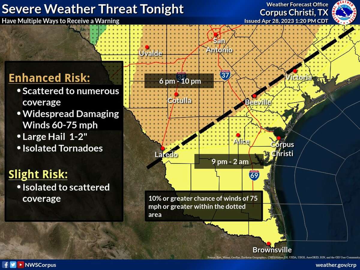 Laredo residents should be on the lookout for severe storms, damaging winds and large hail tonight, with Webb County under a Severe Weather Threat.