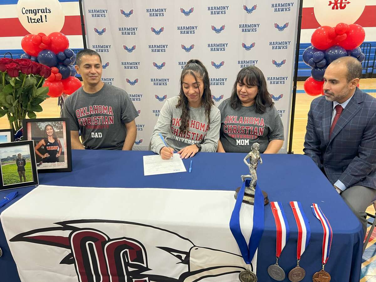 Harmony's Itzel Flores signed with Oklahoma Christian this past week to run cross country and track.