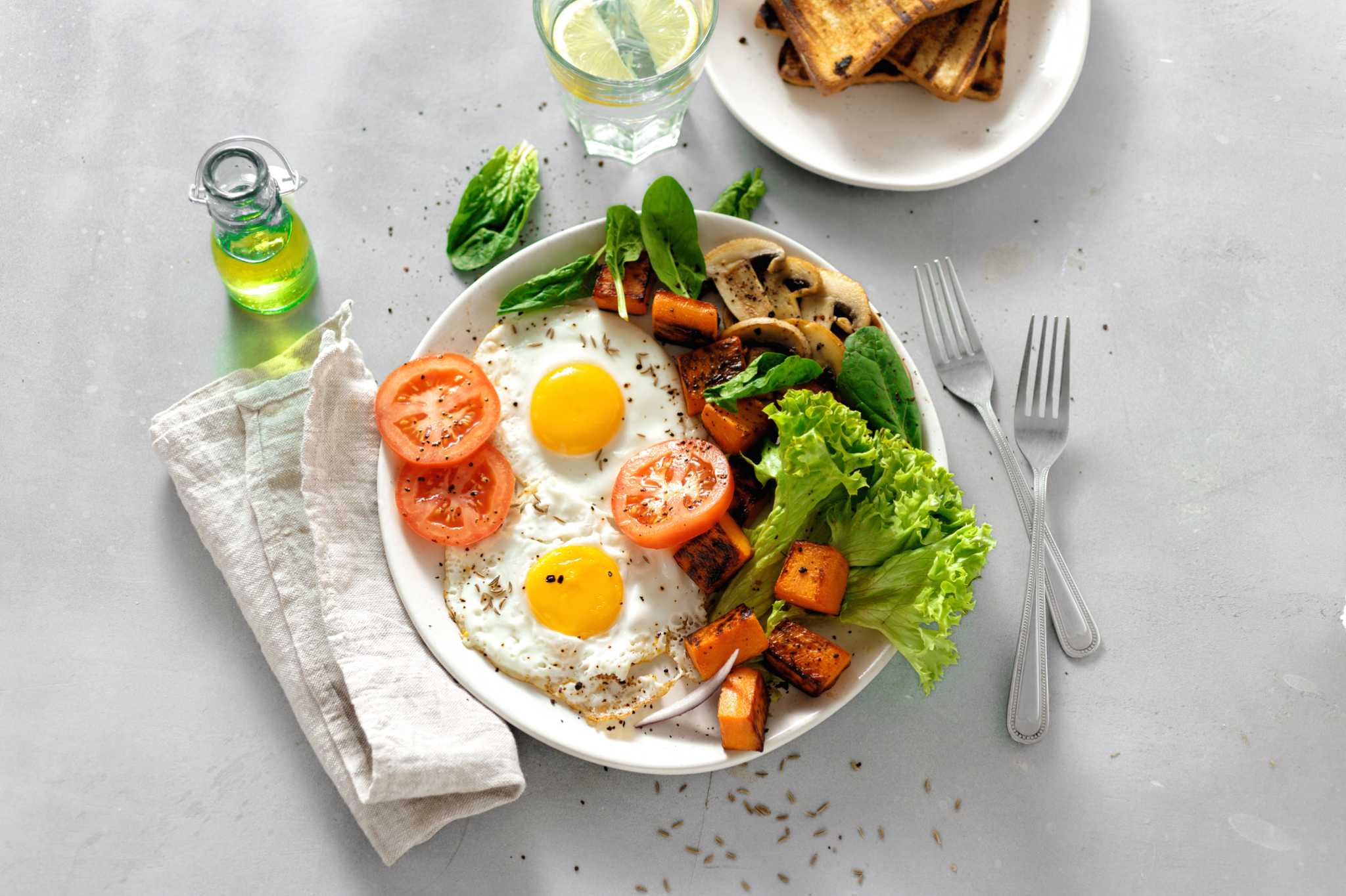 Healthy, Simple Breakfast With Bread and Eggs