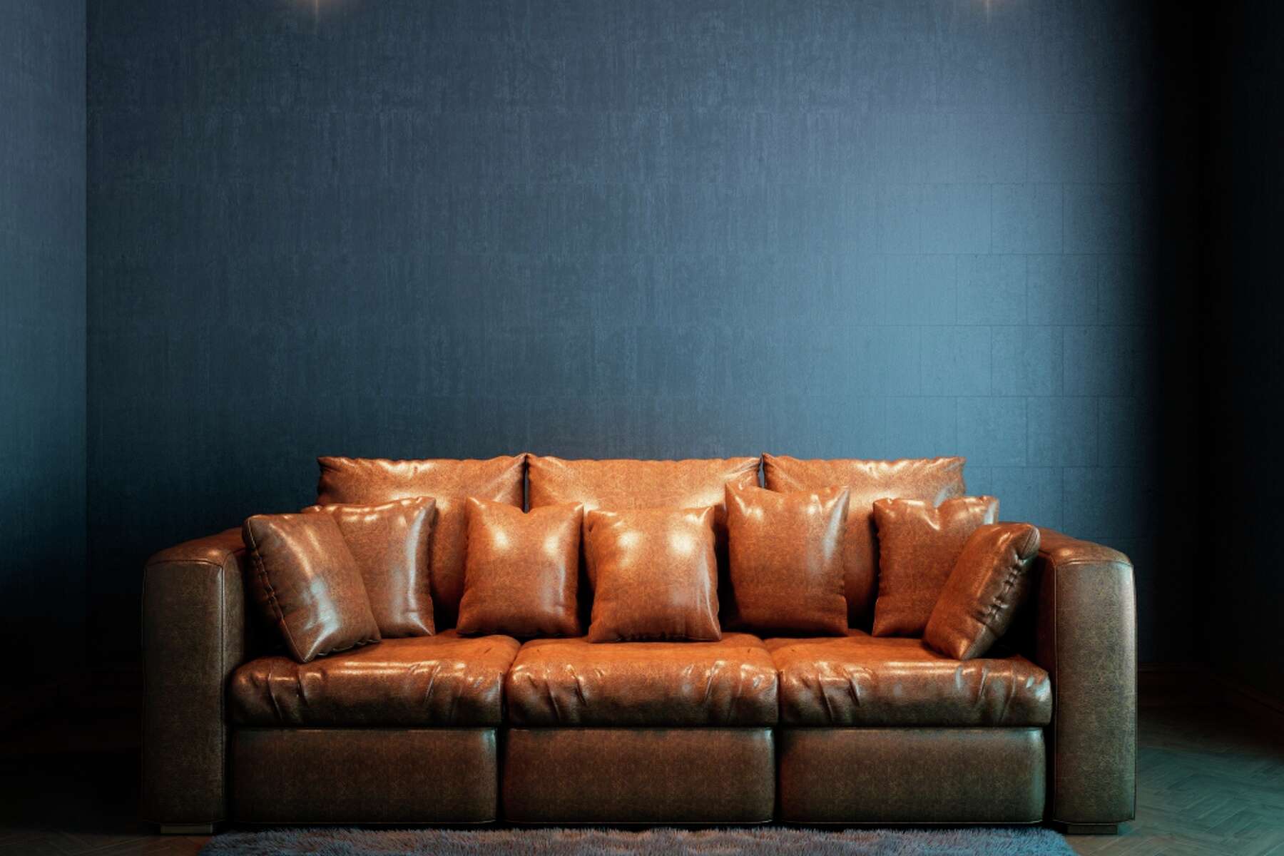 brown and navy blue living room