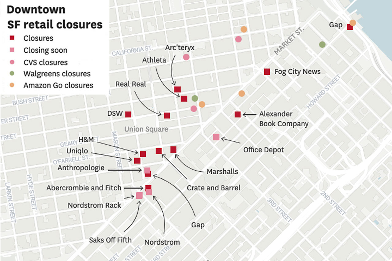 Map Nordstrom, Walgreens and other downtown SF retail closings