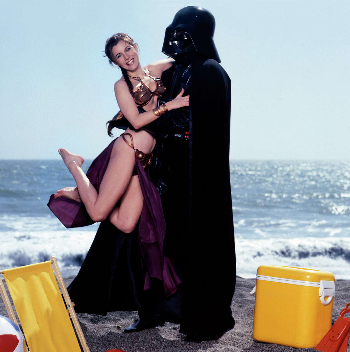 Carrie Fisher and Darth Vader on Stinson Beach, in Marin County, Calif., in the summer of 1983. 