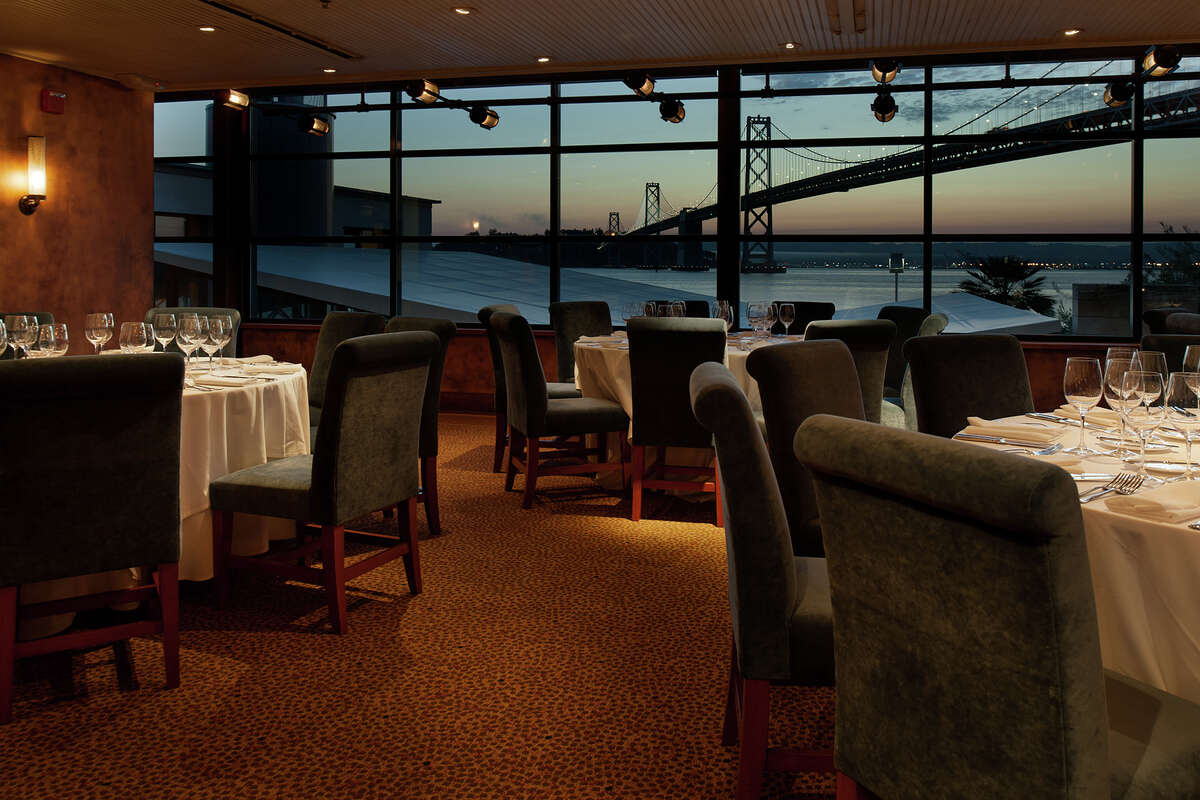 A view of the Bay Bridge inside of Epic Steak in San Francisco Calif.