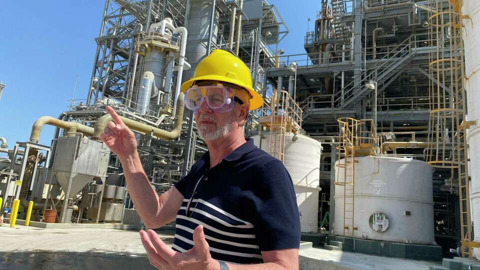 CarbonFree CTO Joe Jones gives a tour of their carbon free plant in San Antonio, Texas. CarbonFree has developed patented technologies that capture CO2 from stationary point source emitters and transform them into carbon-negative chemicals.