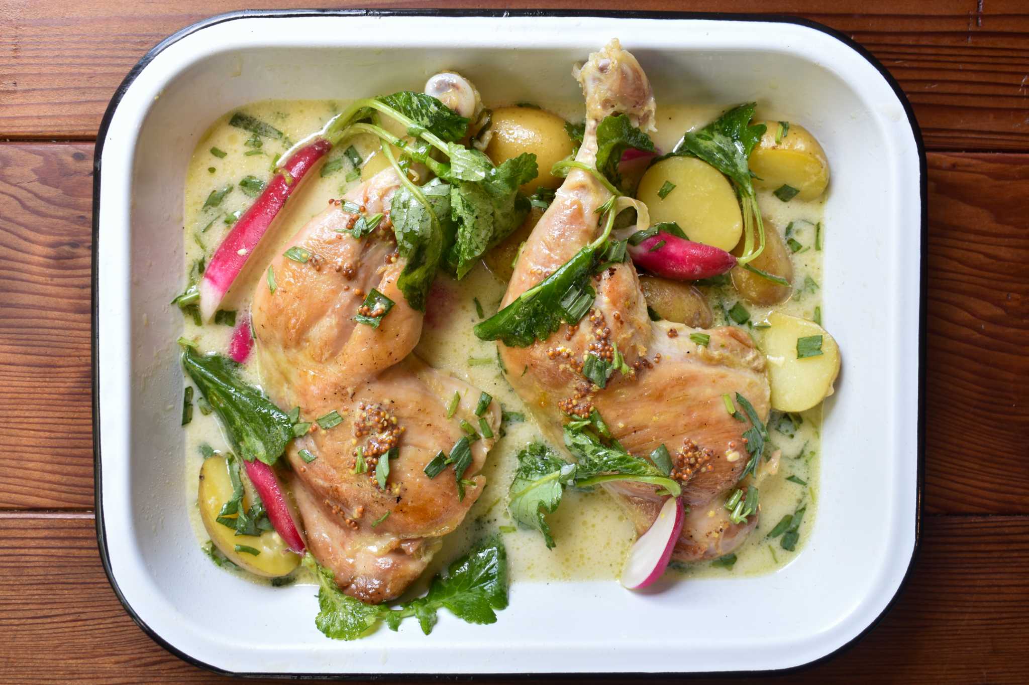 Recipe: Tarragon Chicken With Radishes And Little Potatoes