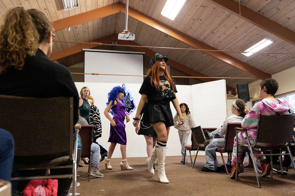 House of DaBubbly, made up of the students in “The Art of Drag” Young Actors’ Theatre Camp workshop, perform in a showcase at the end of the weekend in Ben Lomond on April 2, 2023. 