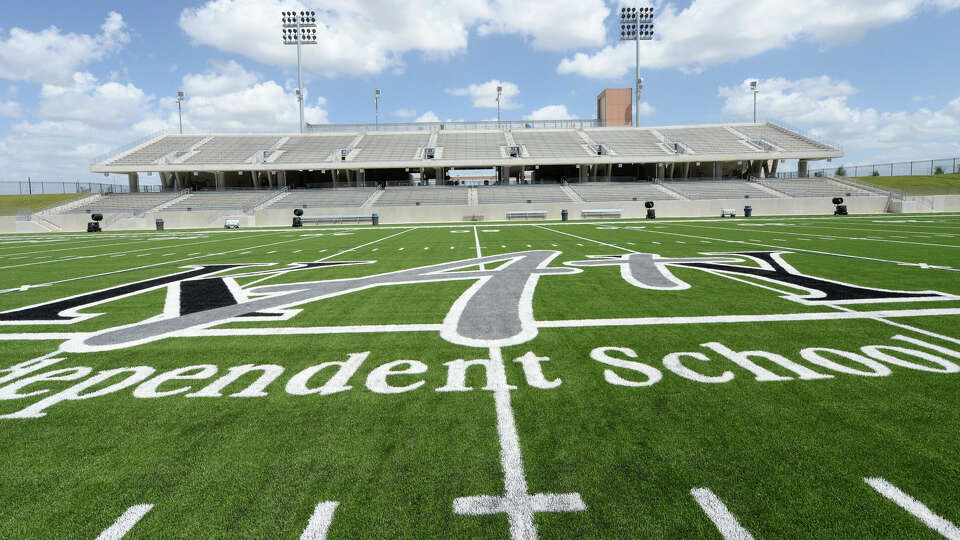 Katy ISD logo at mid-field of Legacy Stadium in Katy, TX on August 17, 2017.