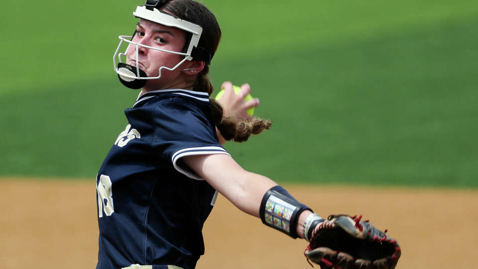 Klein Collins starting pitcher Savannah Carter (18) delivers in the fifth inning during Game 3 of their Region II-6A area high school softball playoff series at Grand Oak High School, Saturday, May 6, 2023, in Spring.