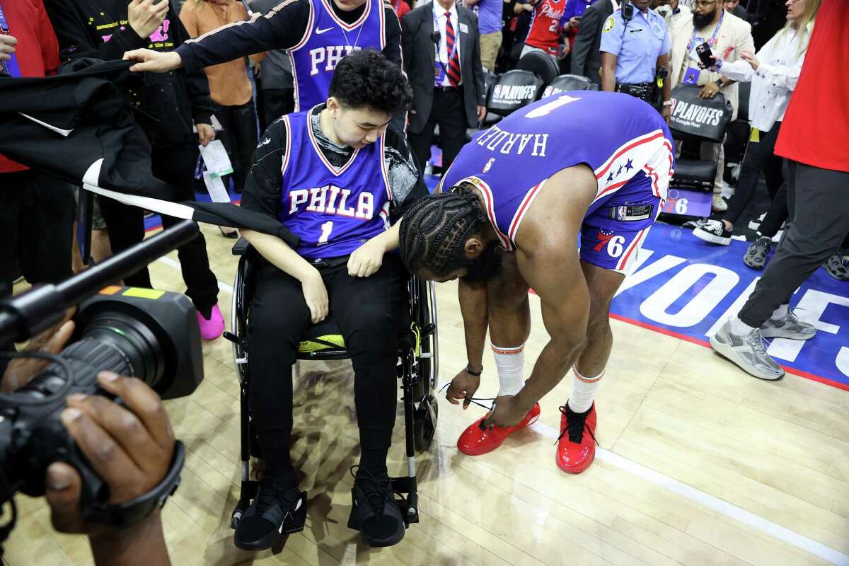 Story photo for James Harden keeps promise, bringing shooting survivor onto court