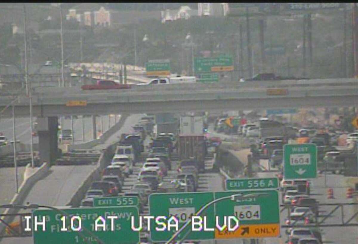 A camera from the Texas Department of Transportation shows the traffic after officials shut down ramps on Interstate 10 nearby La Cantera around 4 p.m. on Monday, May 8.