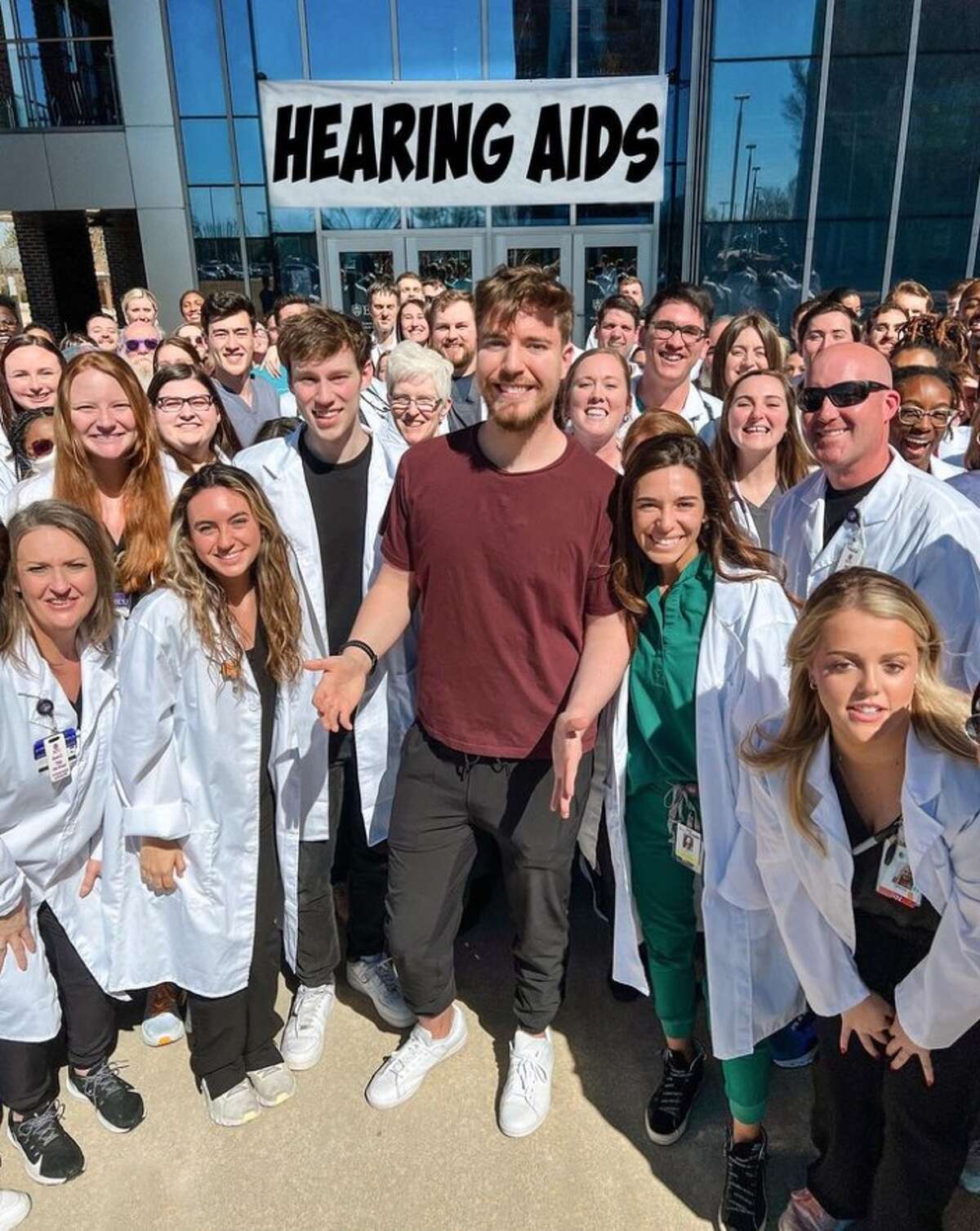 YouTube philanthropist MrBeast is pictured as part of an effort to help 1,000 Deaf people hear for the first time. As part of his birthday celebration, MrBeast gave out $10,000 apiece to 10 individuals including a Nuevo Laredo resident on Wednesday, May 10, 2023.