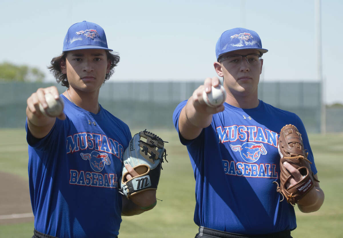 Pitchers AJ Velarde and Nick Ellis, right, have helped lead Midland Christian to the TAPPS Division II state baseball tournament with their performance on the mound. 