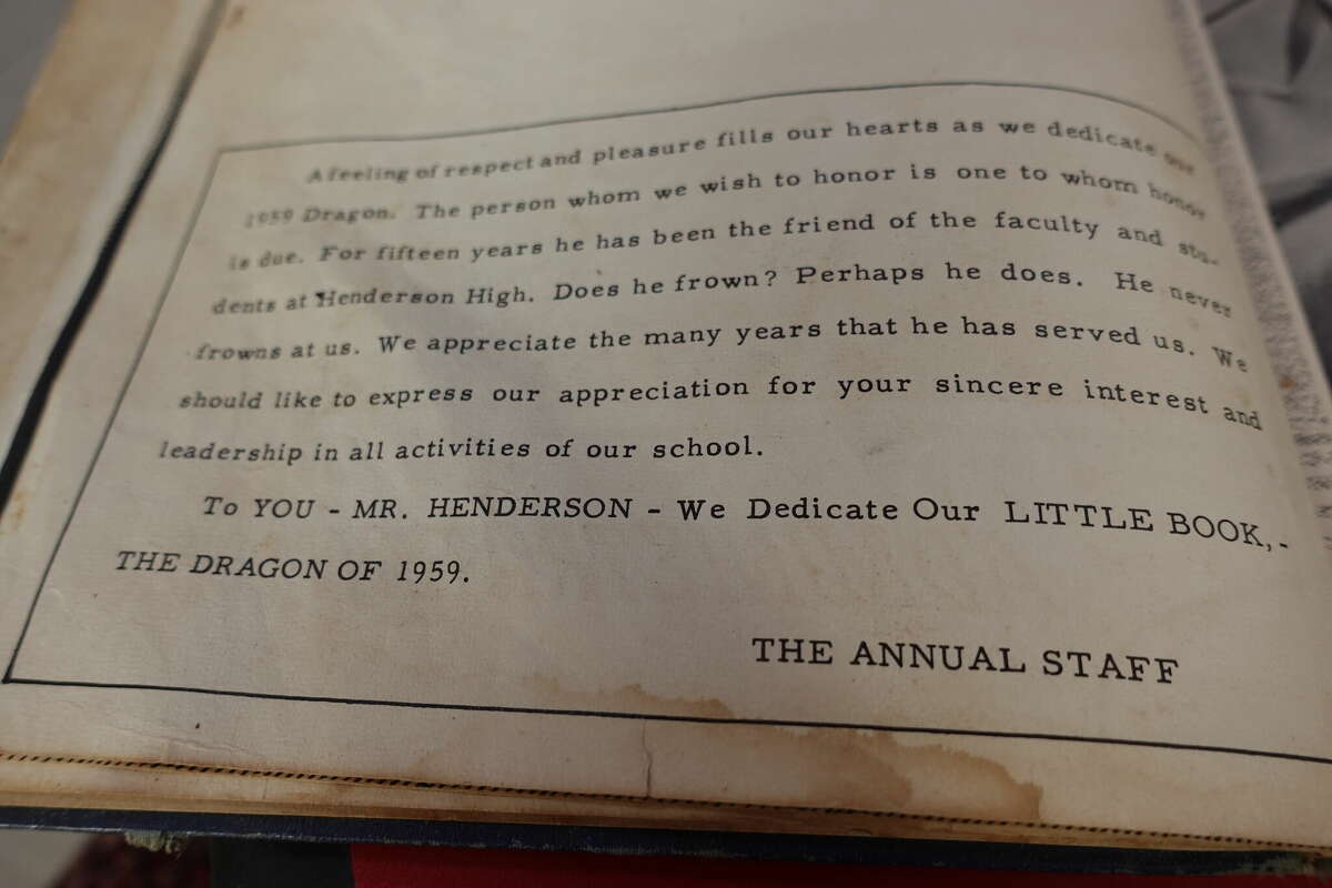 The 1959 Henderson High School dedication to Principal James H. Henderson.