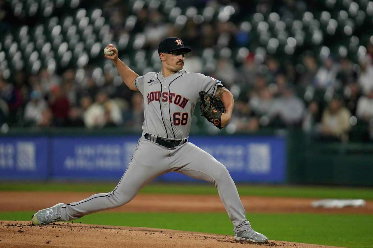 Houston Astros starting pitcher J.P. France throws during the first inning of a baseball game against the Houston Astros, Friday, May 12, 2023, in Chicago.