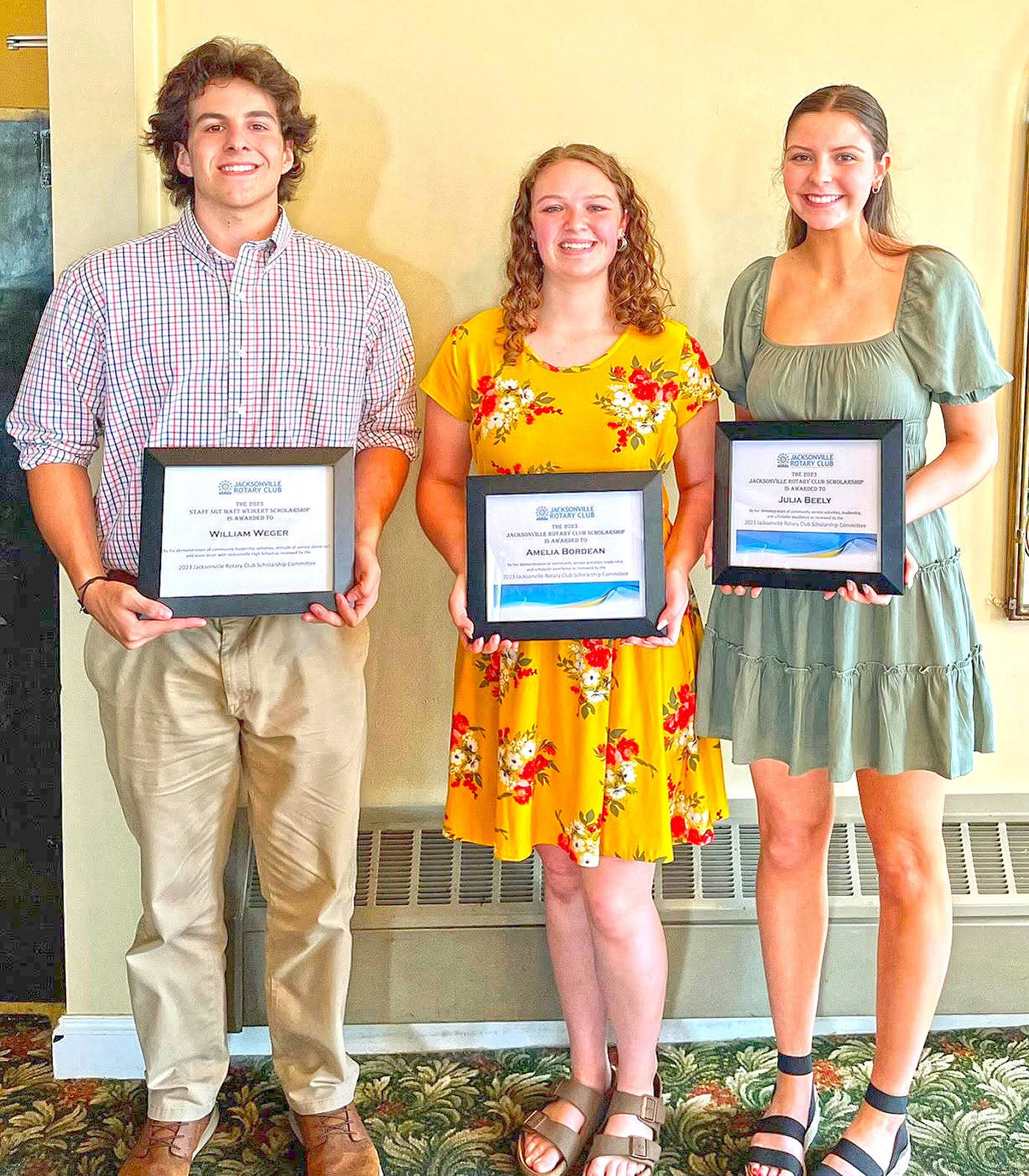 Weger, Beeley, Bordean receive scholarships from Jacksonville Rotary - Vimarsana News
