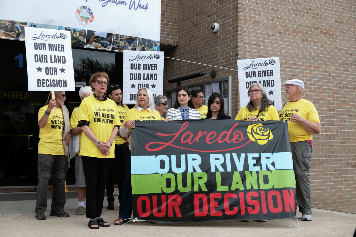 The RGISC held a protest Monday, May 15 outside Laredo City Hall opposing a potential licensing agreement between the City of Laredo and the Border Patrol for construction of an access road along 17 miles of the Rio Grande.